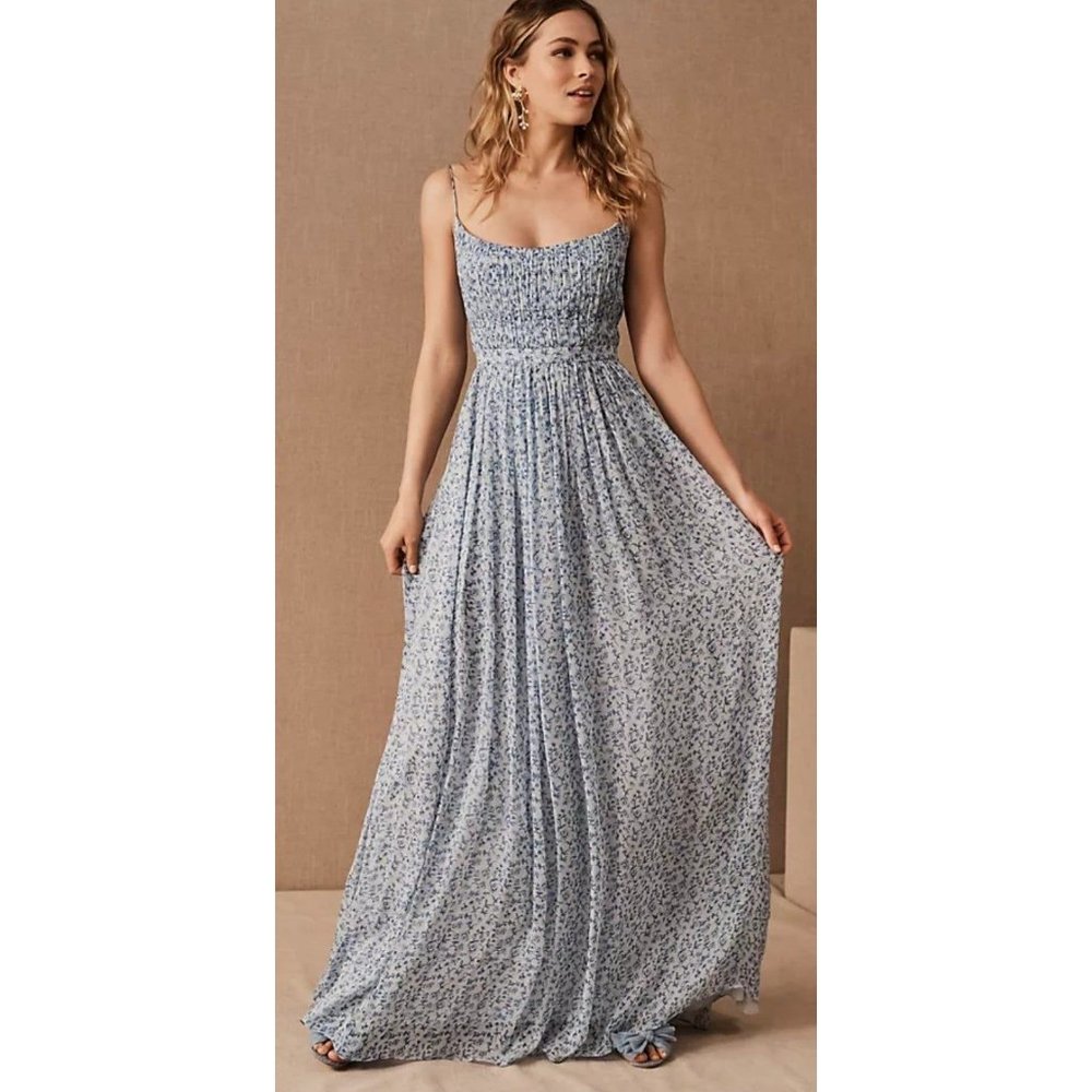 Sachin and Babi NWT Sz 10 women's blue rose maxi dress BHLDN